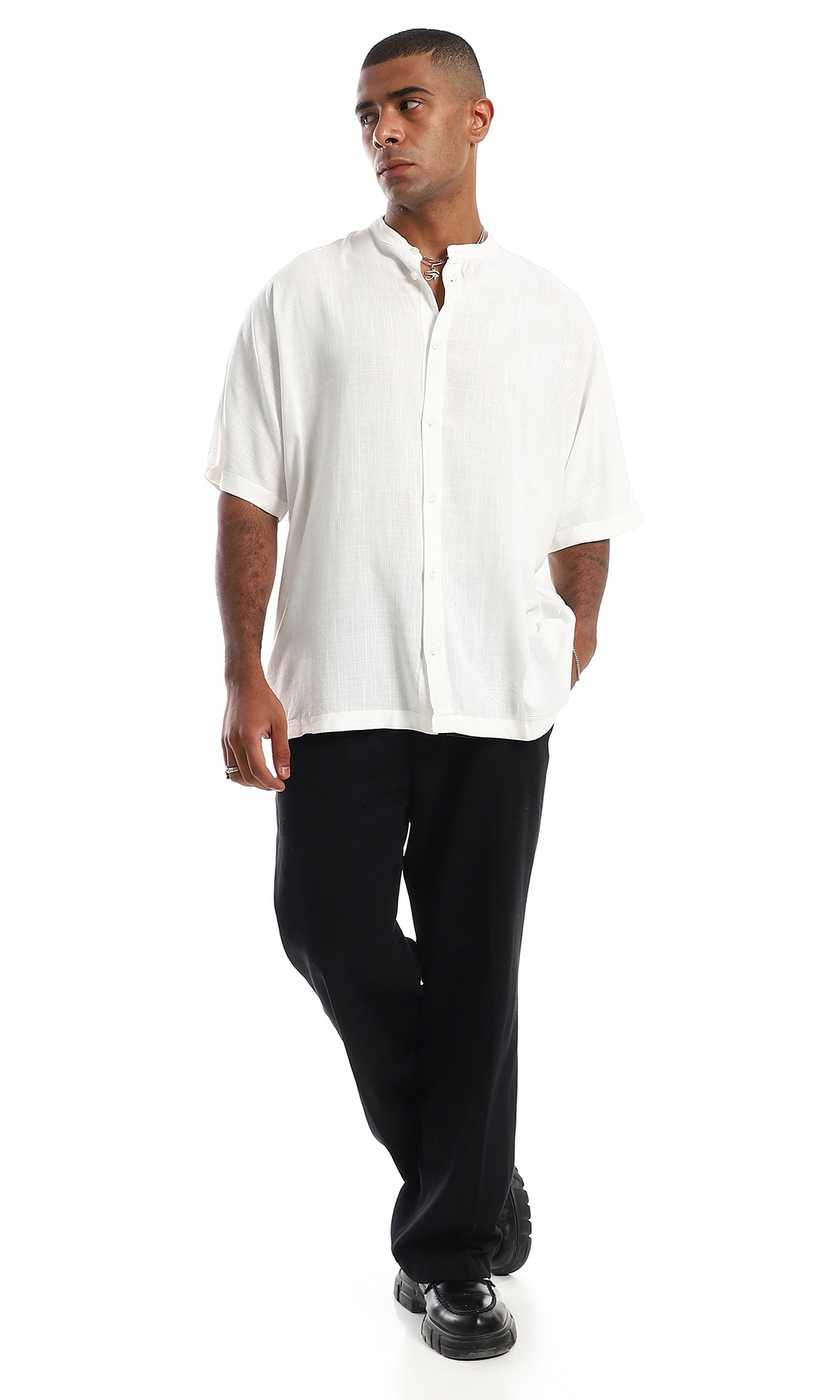 97100 Half Sleeves Linen Cotton Shirt - Off White