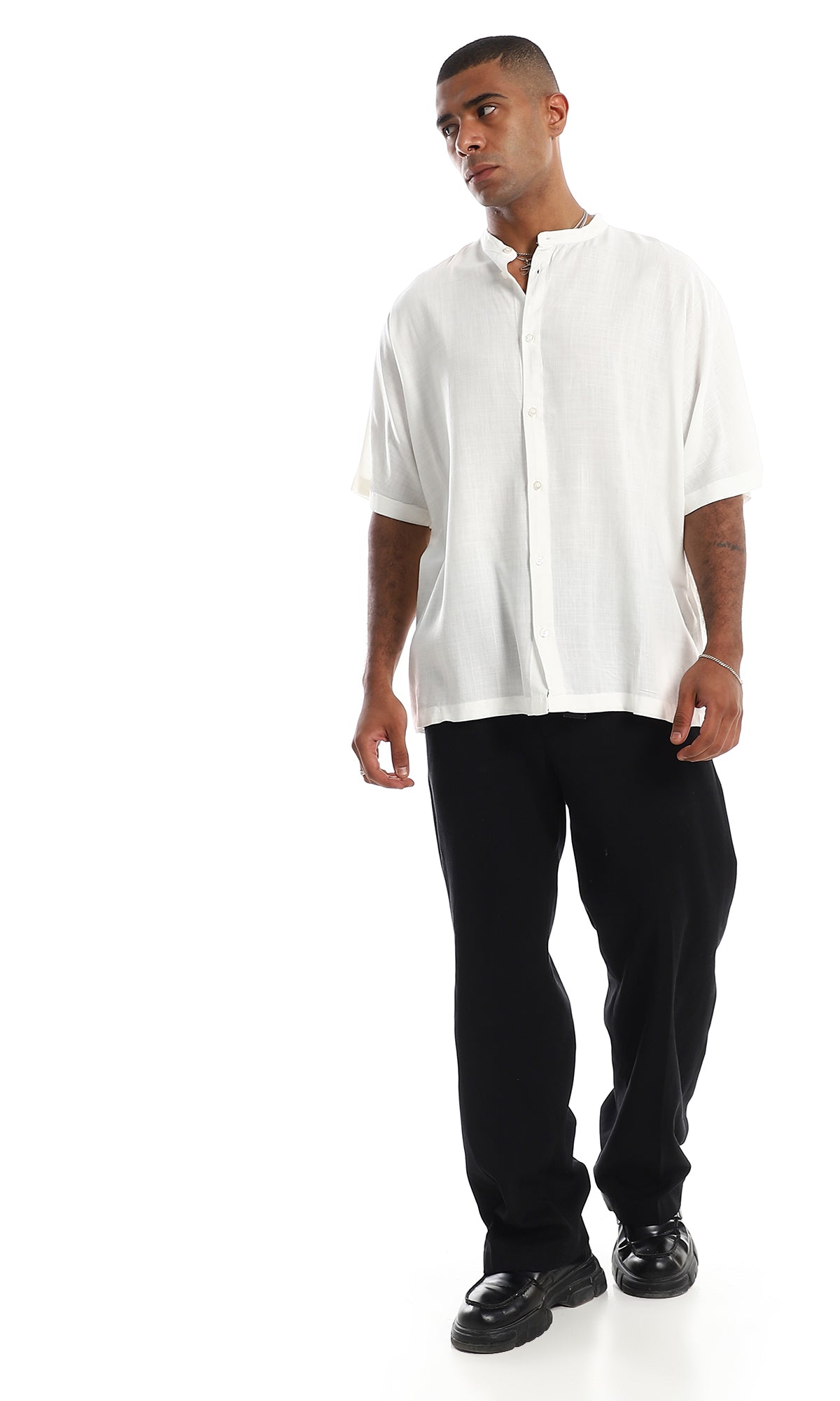 97100 Half Sleeves Linen Cotton Shirt - Off White