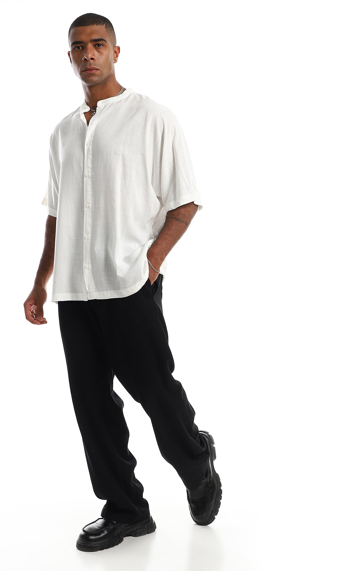97100 Half Sleeves Linen Cotton Shirt - Off White