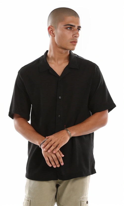 97102 Black Solid Pattern Classic Collar Shirt