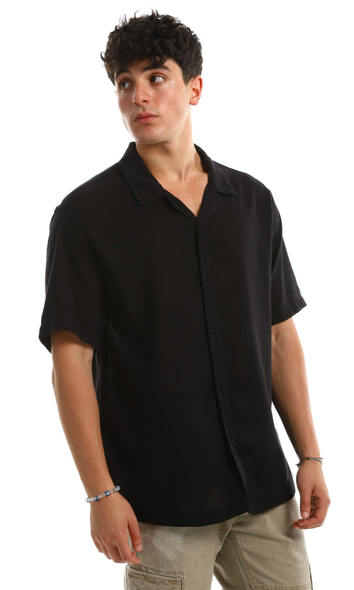 97102 Black Solid Pattern Classic Collar Shirt