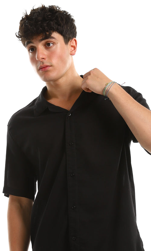 97102 Black Solid Pattern Classic Collar Shirt