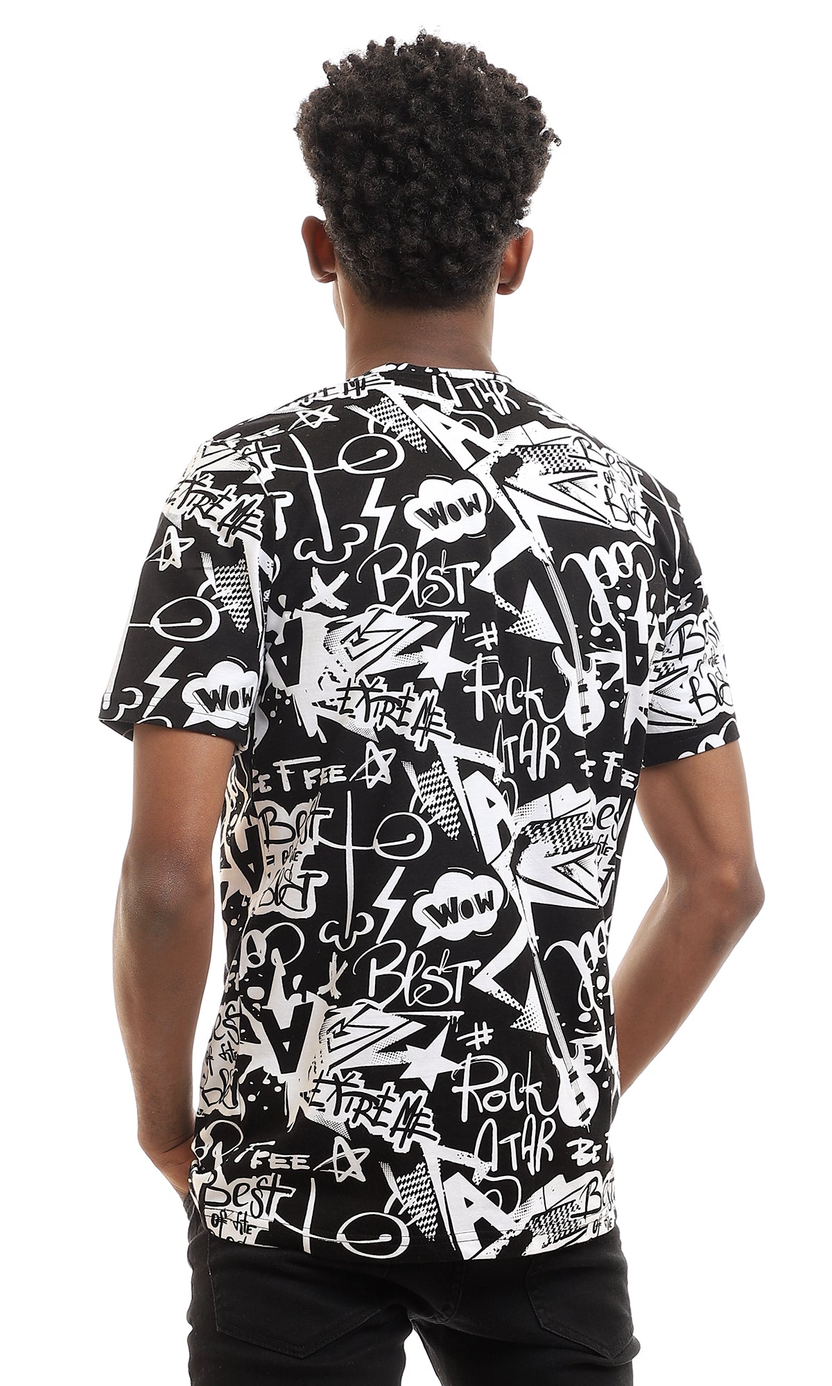 97169 Round Neck Half Sleeves Cotton T-Shirt - Black & White