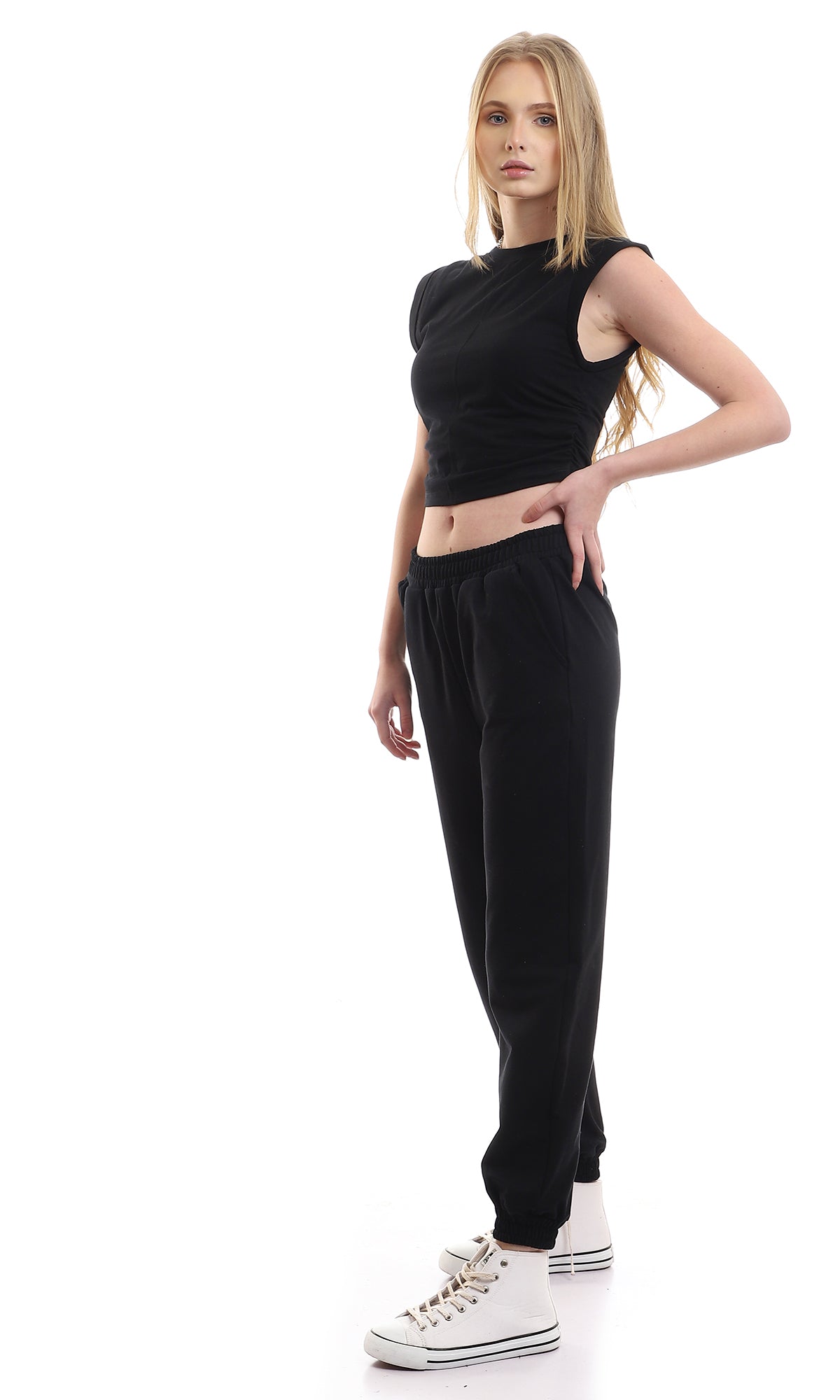 97220 Roll Up Cap Sleeves Elastic Sides Black Top