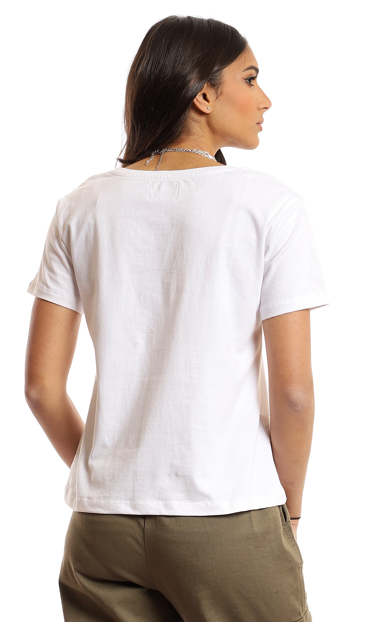 97261 V-Neck Cotton Basic Plain T-Shirt - White