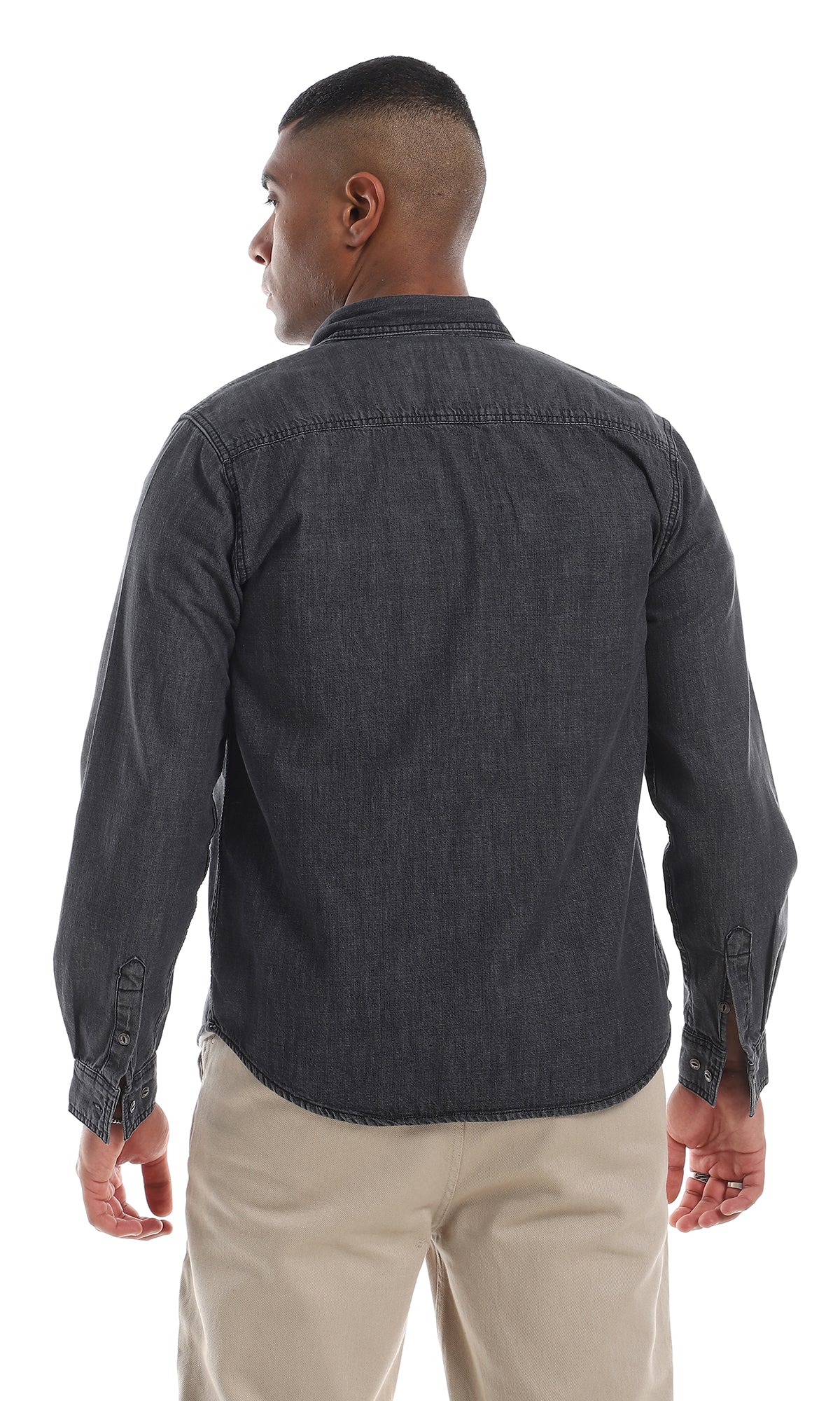 97264 Full Buttoned Classic Collar Black Denim Shirt
