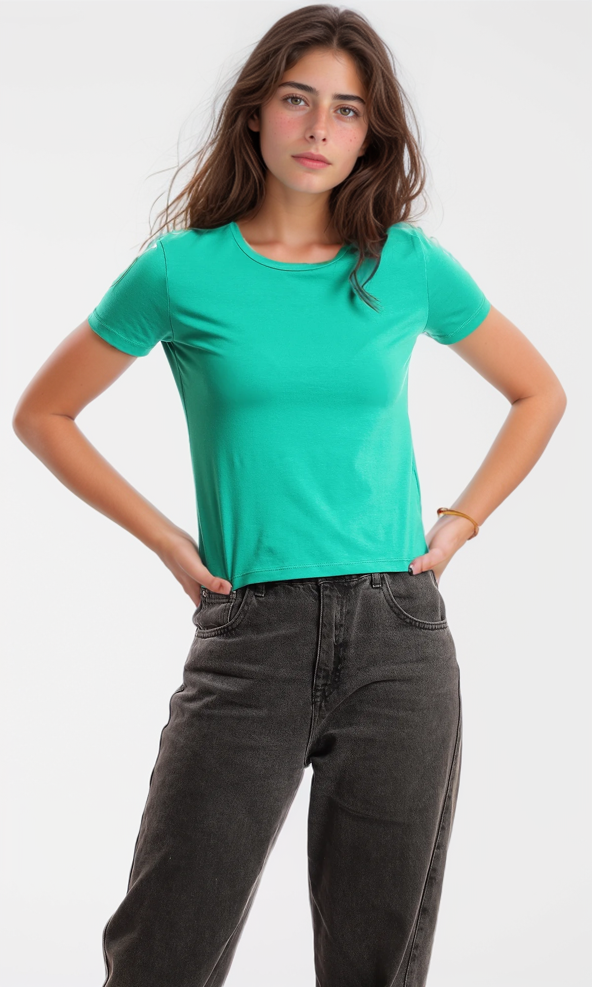 97321 Solid Basic Slip On Cotton T-Shirt - Green