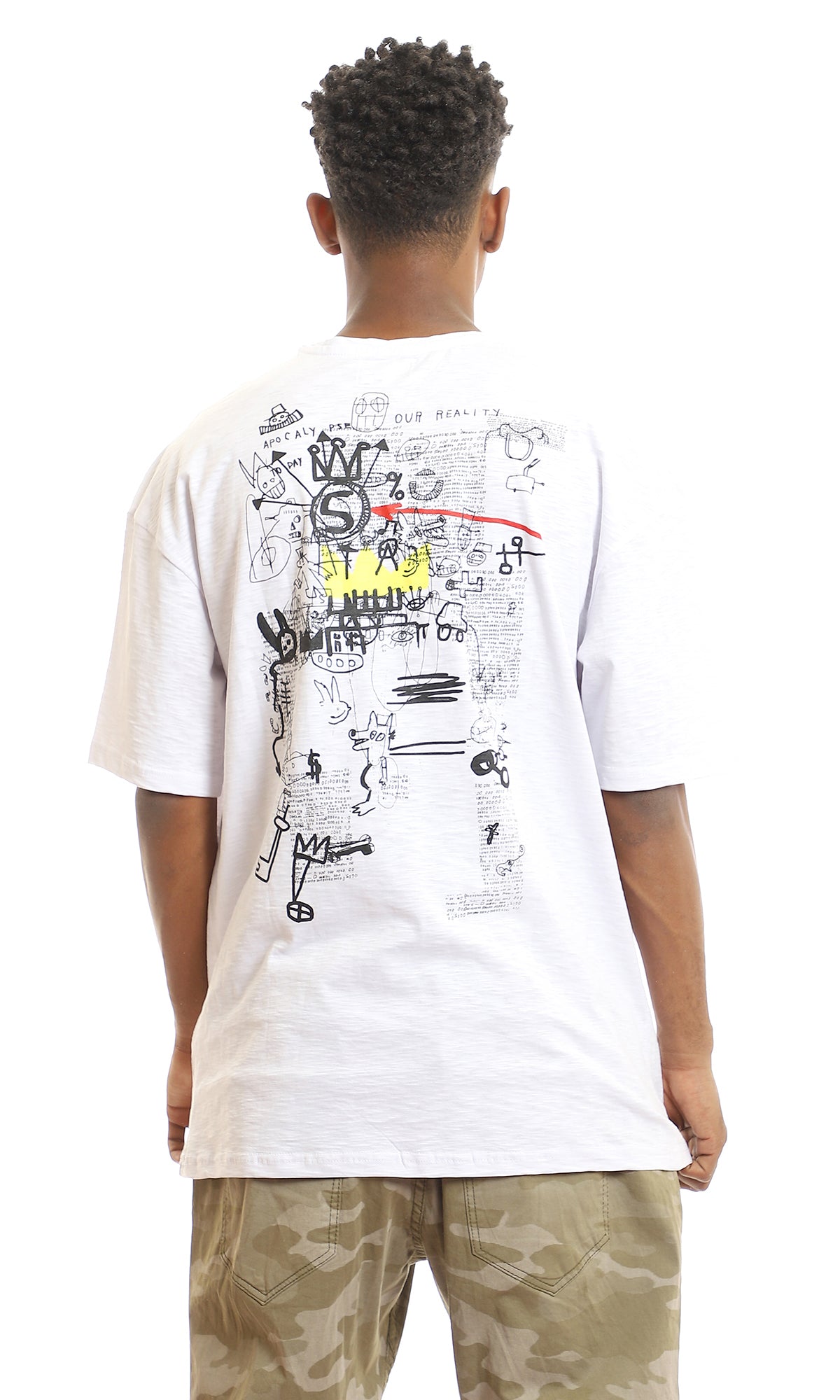 97431 Front Trendy Print & Back Heather White Casual Tee