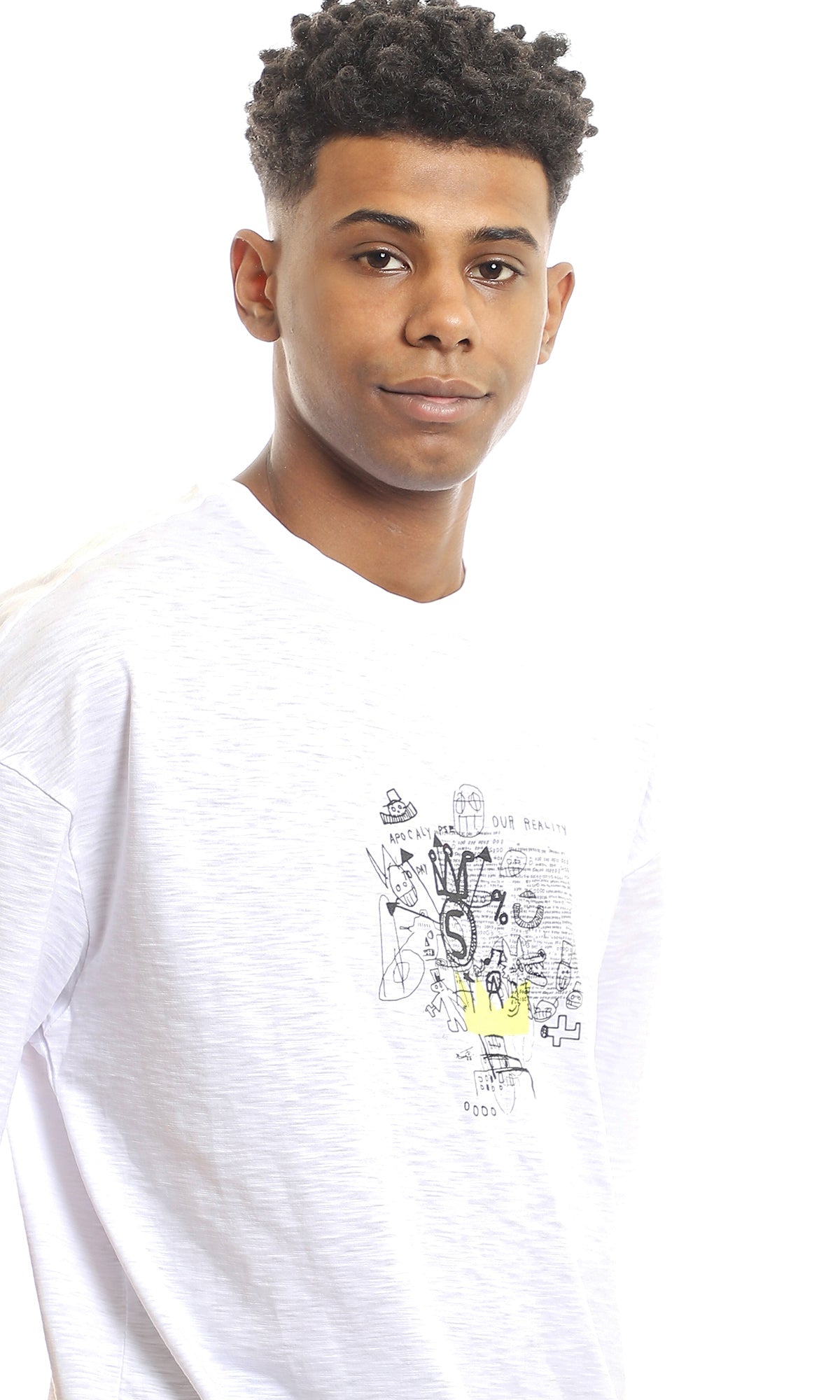 97431 Front Trendy Print & Back Heather White Casual Tee