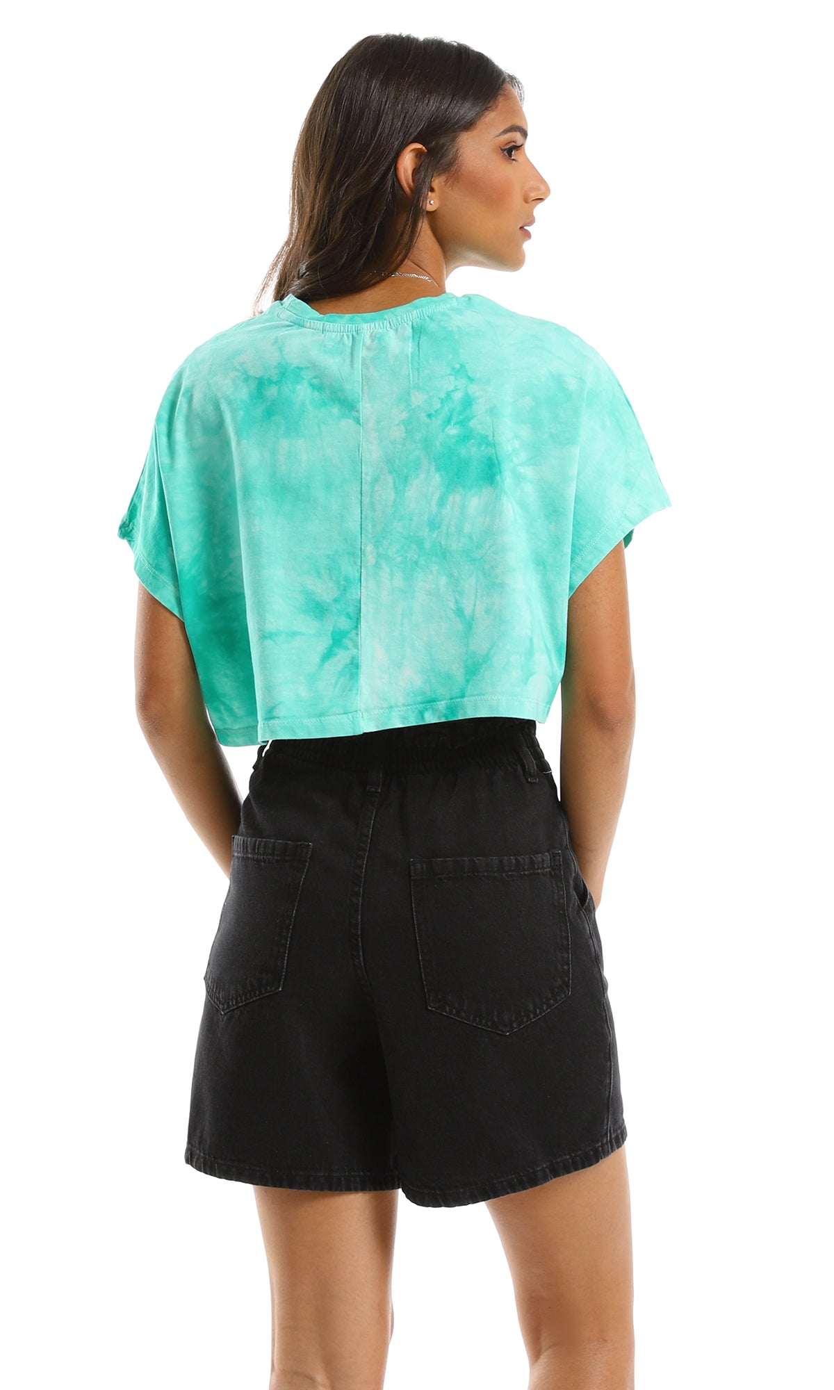 97446 Tie Dye Cropped Oversized Green Tee