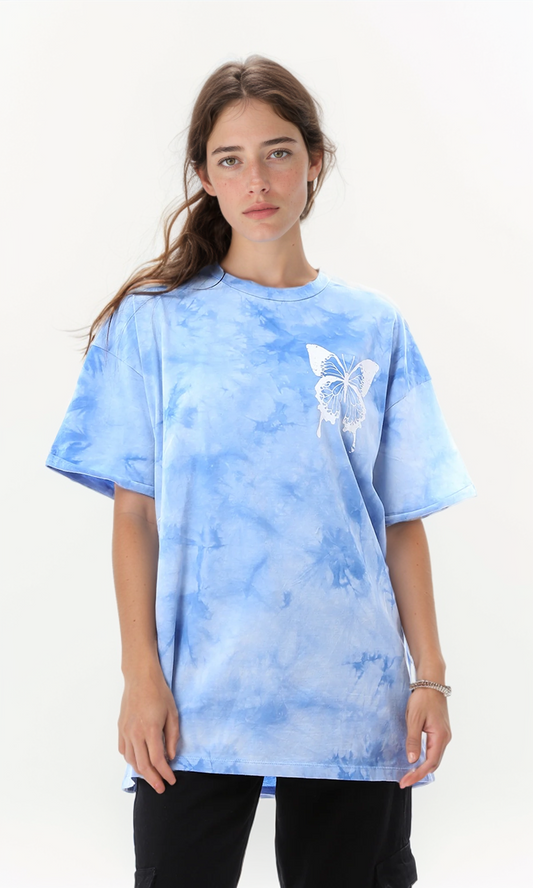 97616 Blue Shades Tie Dye Printed Butterfly Long Tee