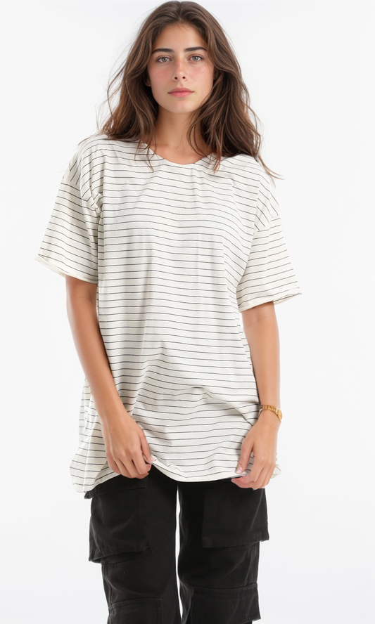 97621 Oversized Striped Long White T-Shirt