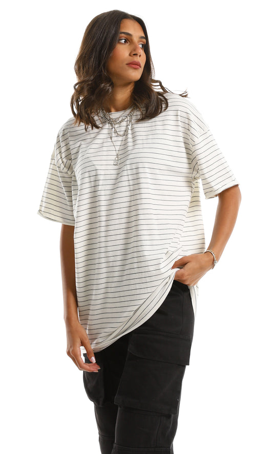 97621 Oversized Striped Long White T-Shirt