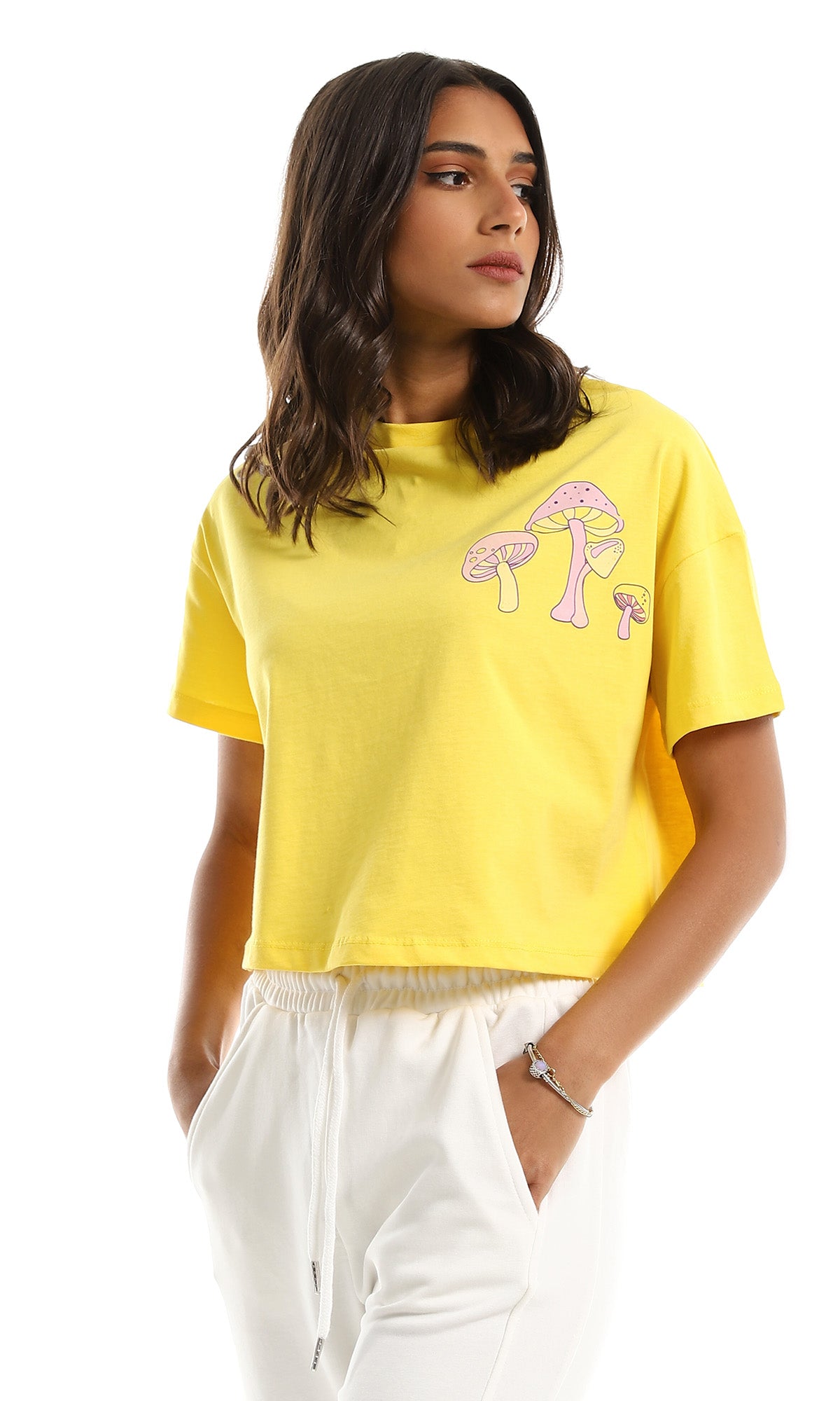 97658 "Good Vibes " Back Printing & Front Side Printing Yellow Crop Top