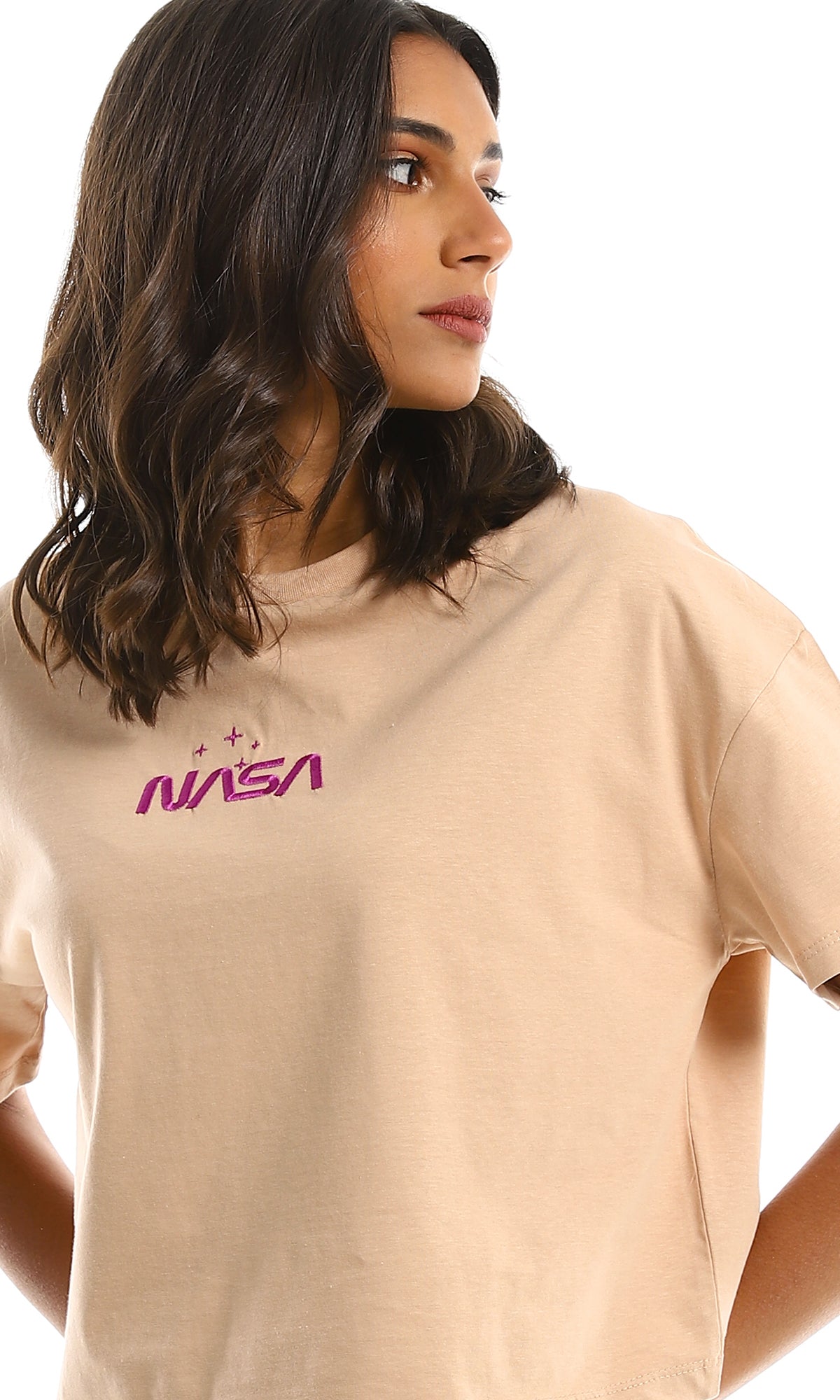 NASA Metallic Graphic Cropped Jersey Tee - 97666