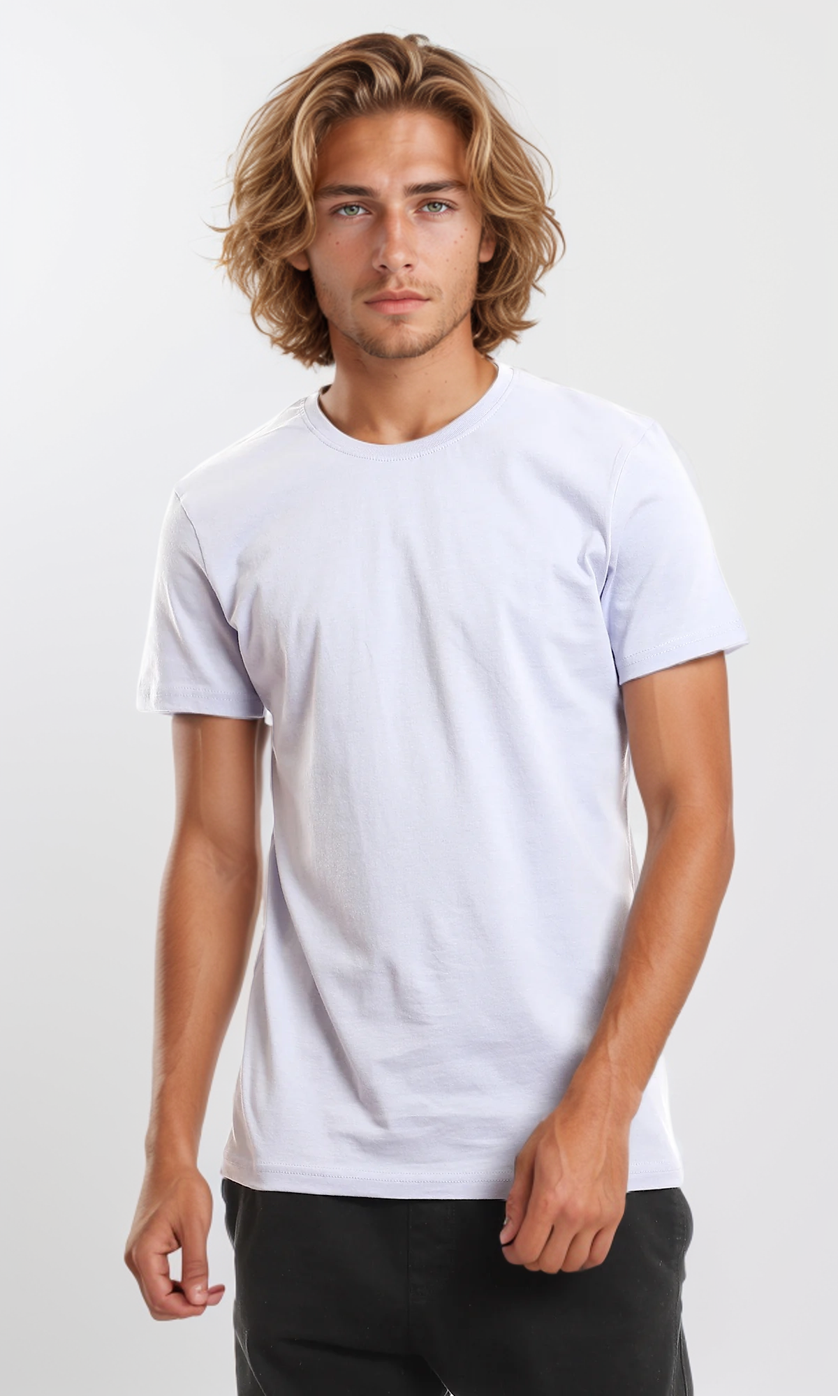 97692 Ribbed Crew Neck Solid Basic Cotton Tee - Lilac