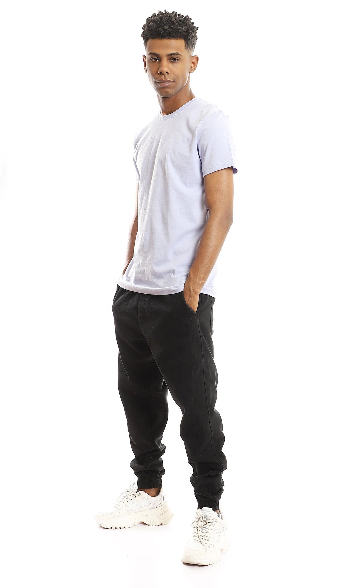 97692 Ribbed Crew Neck Solid Basic Cotton Tee - Lilac