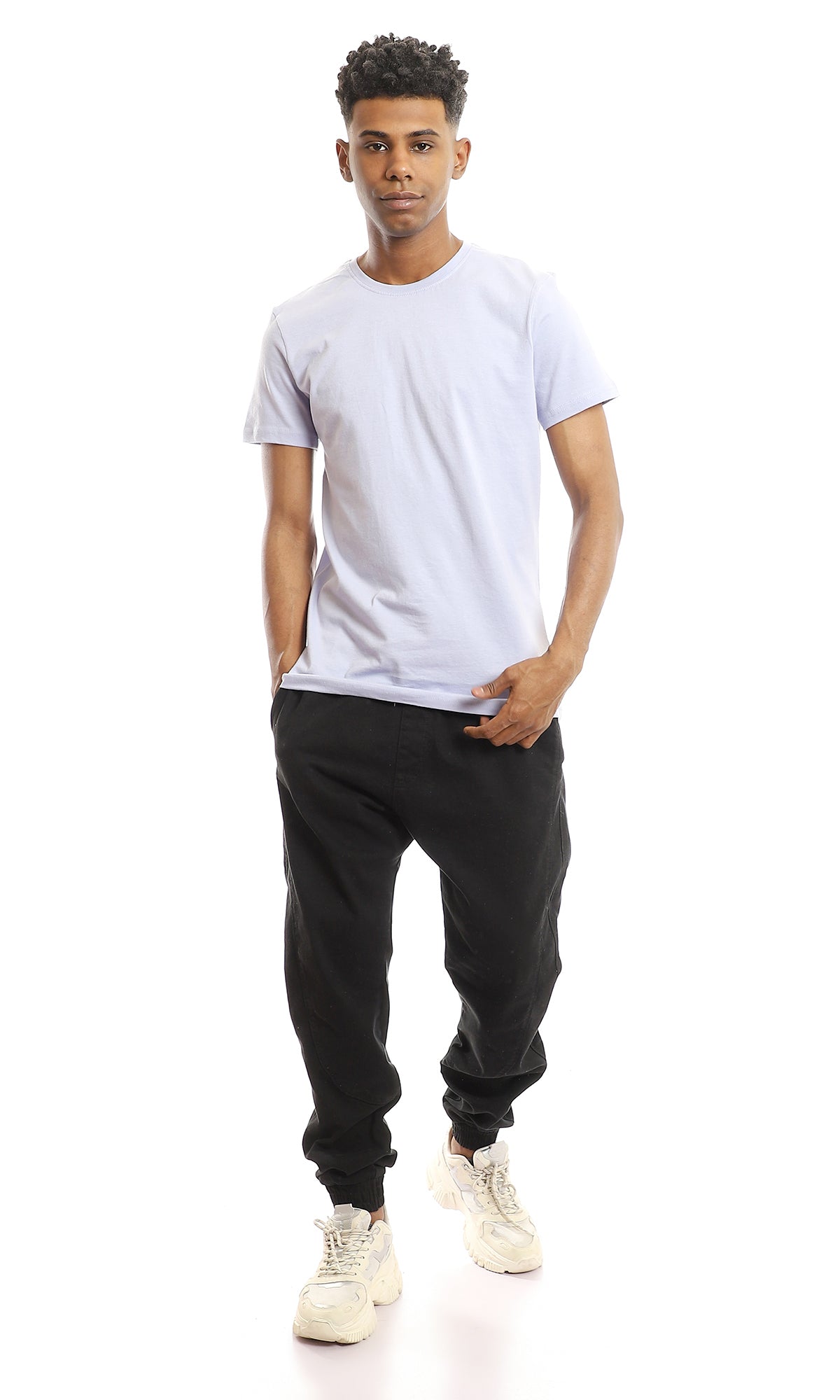 97692 Ribbed Crew Neck Solid Basic Cotton Tee - Lilac