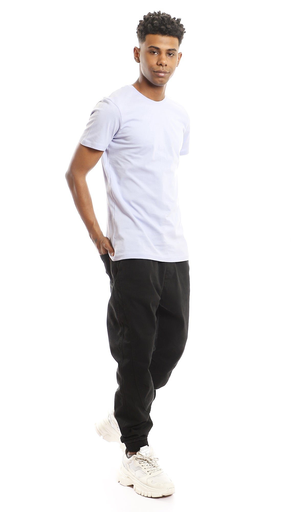 97692 Ribbed Crew Neck Solid Basic Cotton Tee - Lilac