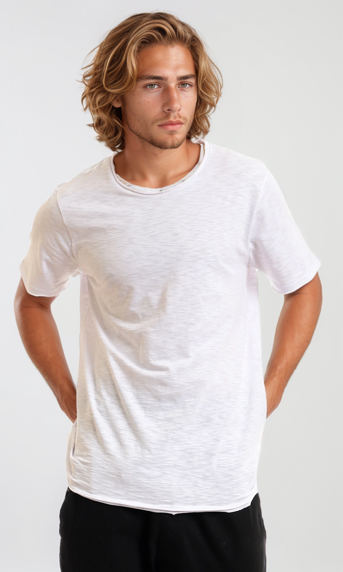 Men's White Slub Textured Short Sleeve T-Shirt - 97696
