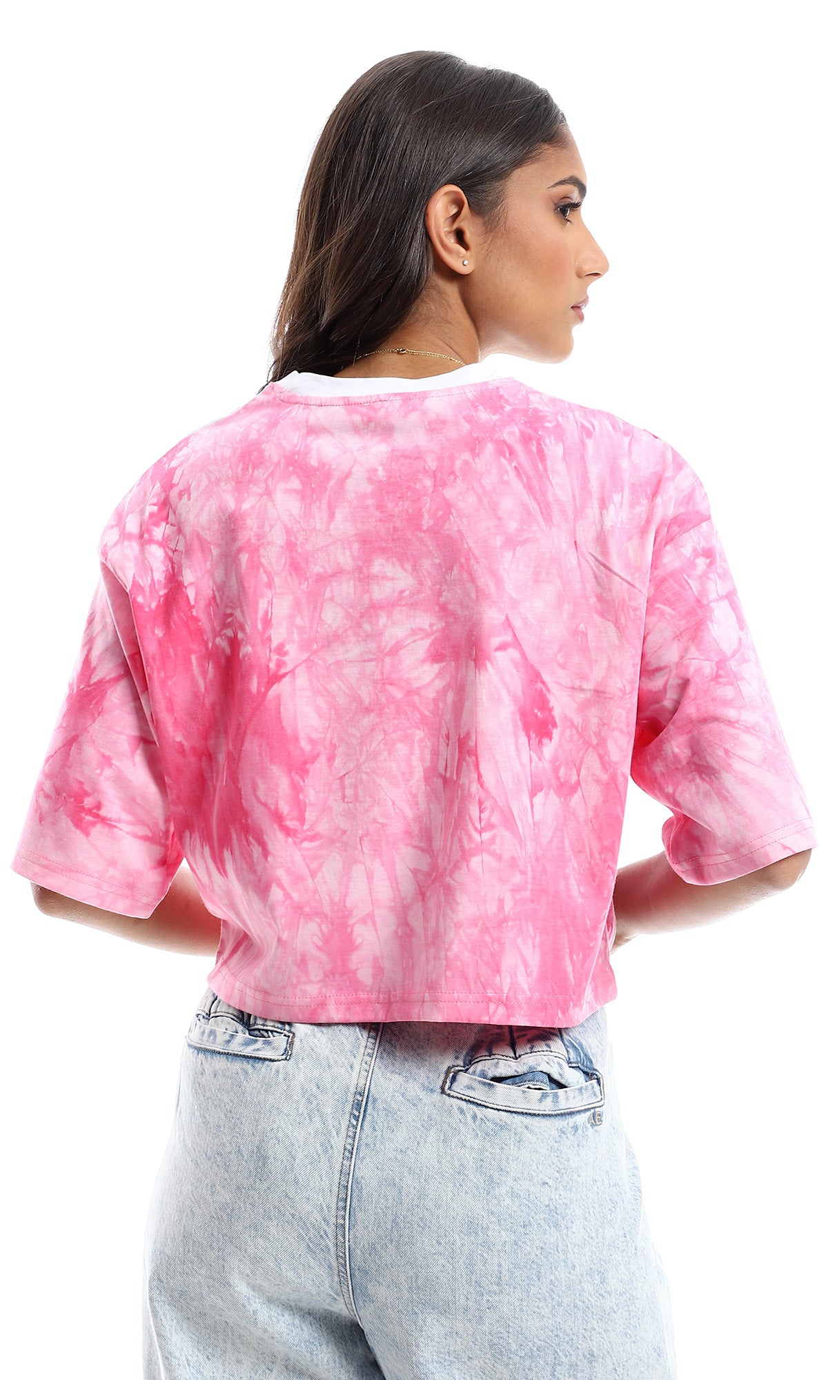 97848 Printed & Tie Dye Loose Summer Tee - Pink & White