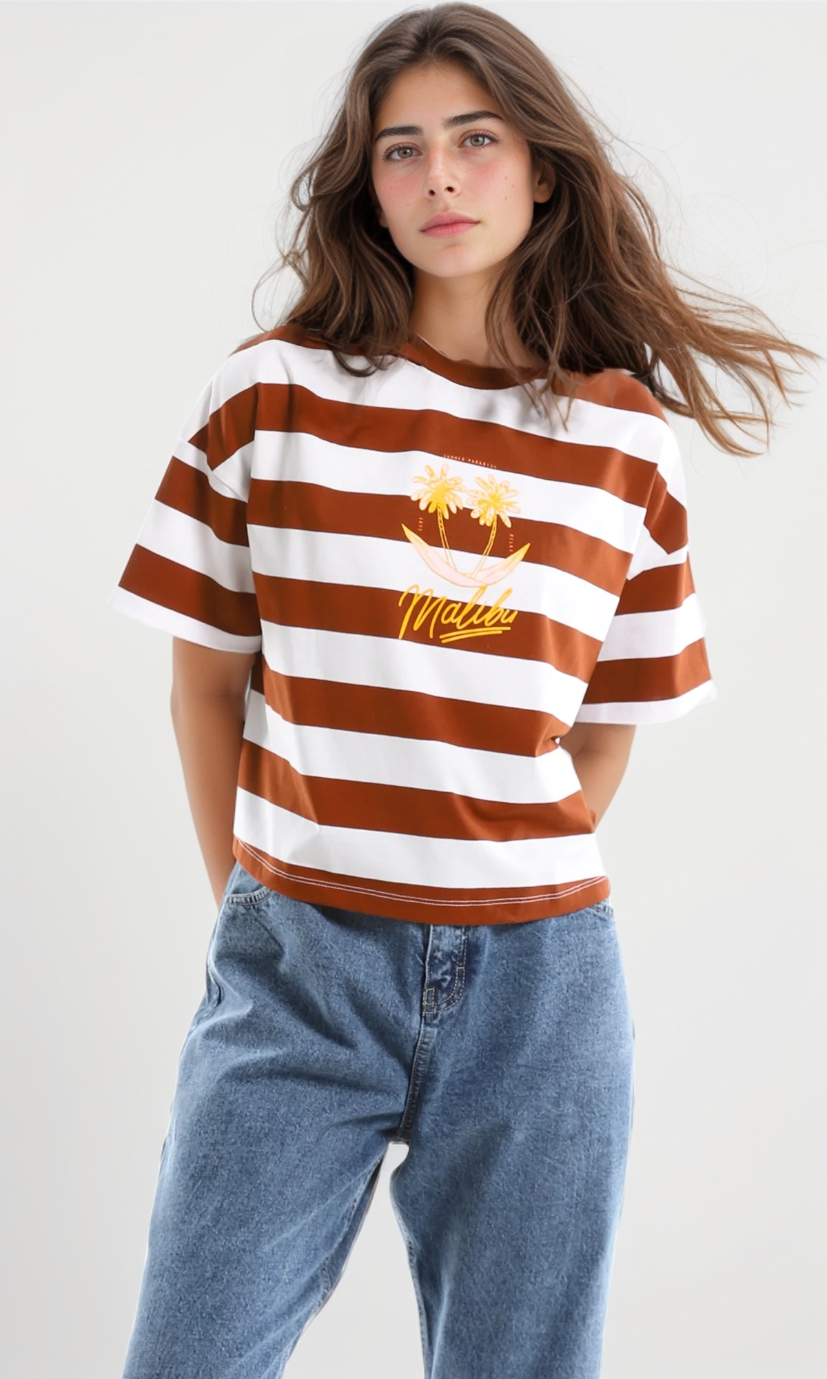 Malibu Sunset Striped Graphic Crop Top - 98060