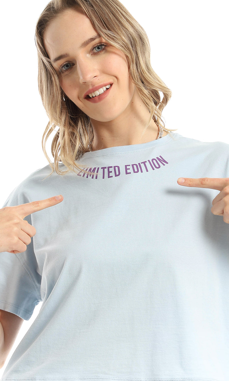 98232 Printed "Limited Edition" Baby Blue Loose Tee