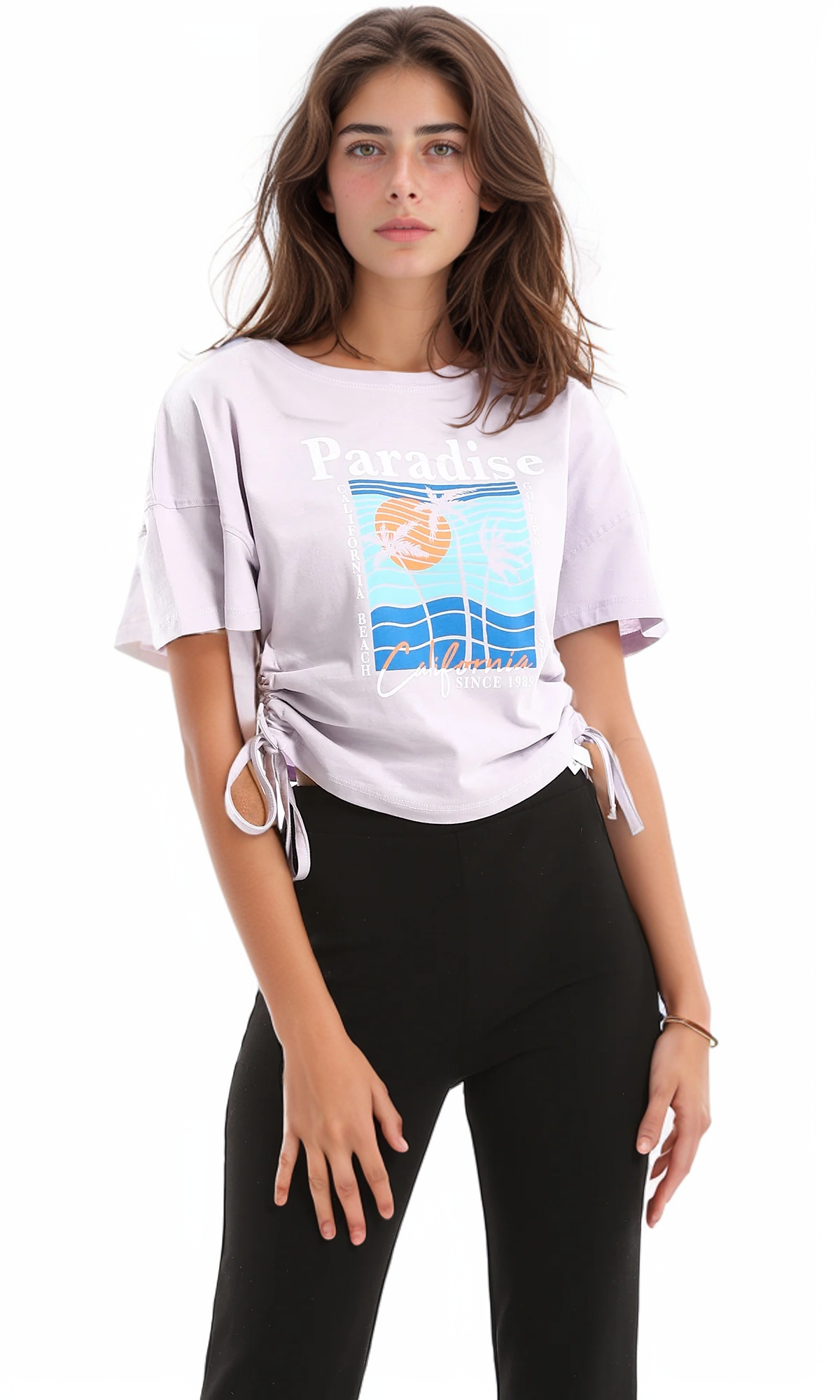 Paradise Graphic Side-Tie Cropped Tee - 98235