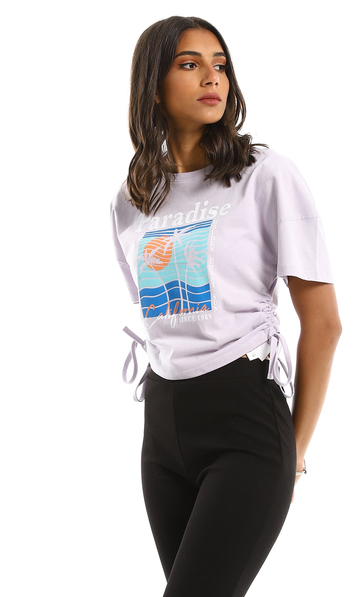 Paradise Graphic Side-Tie Cropped Tee - 98235