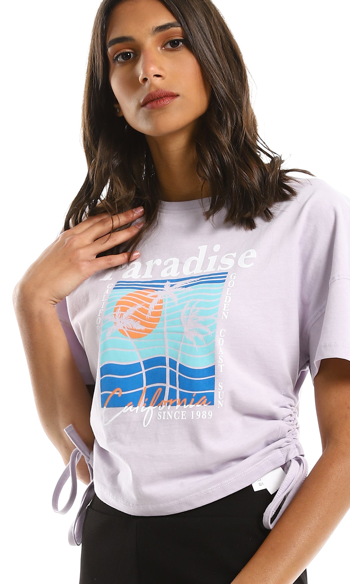 Paradise Graphic Side-Tie Cropped Tee - 98235