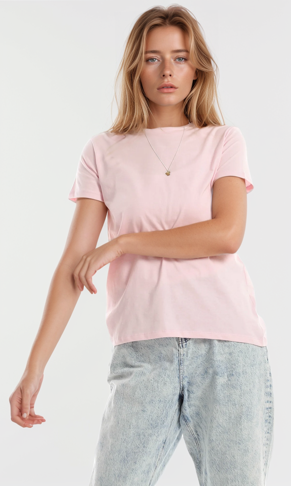 98287 High-Low Solid Cotton Pink Casual Tee