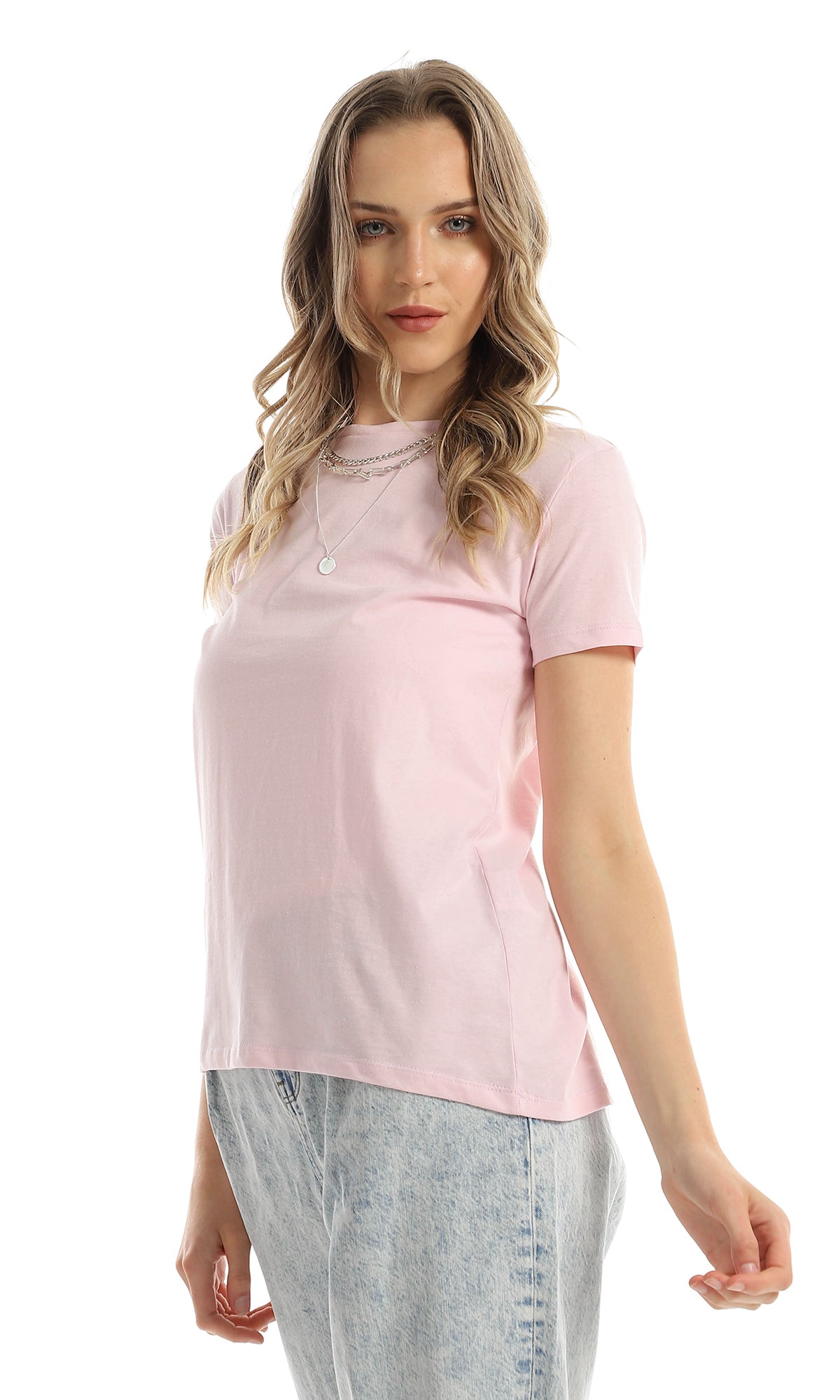 98287 High-Low Solid Cotton Pink Casual Tee