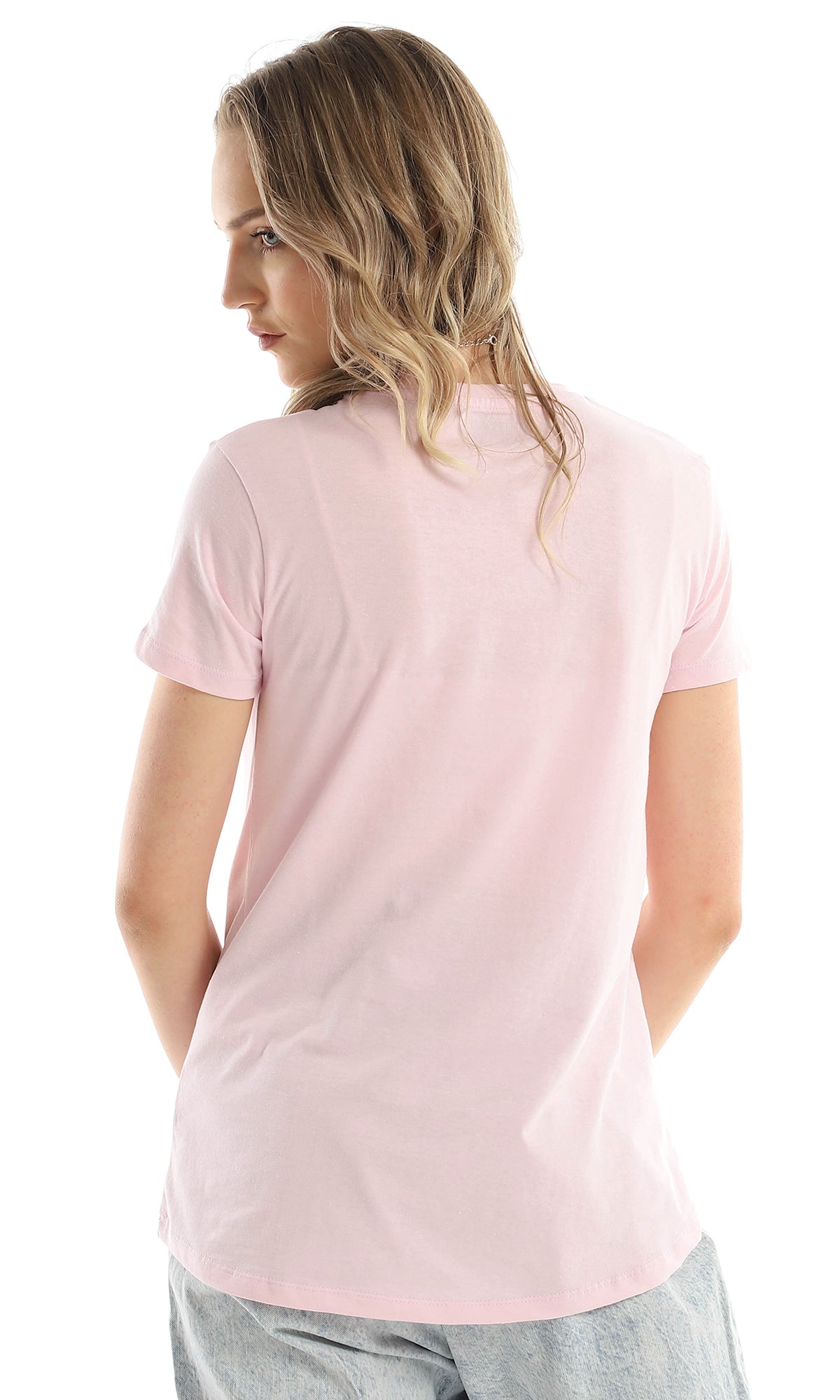 98287 High-Low Solid Cotton Pink Casual Tee