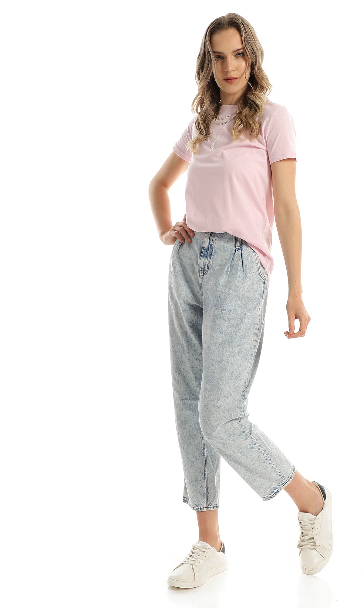 98287 High-Low Solid Cotton Pink Casual Tee