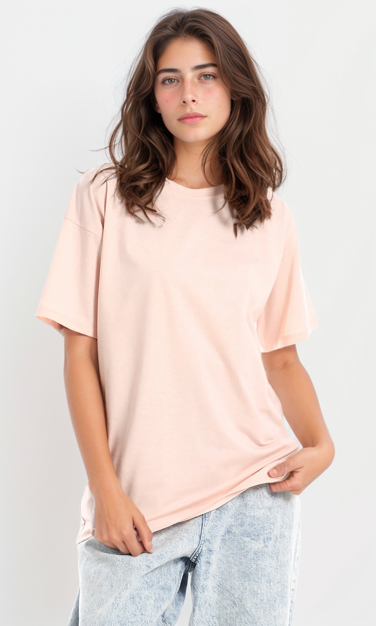 98824 Round Neck Over Sized Powder Pink T-Shirt