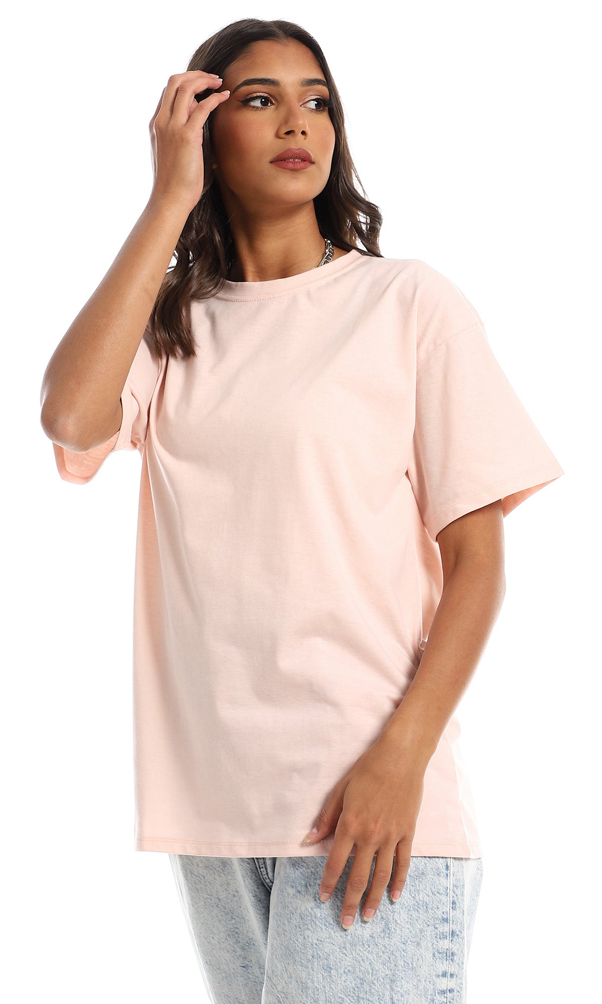 98824 Round Neck Over Sized Powder Pink T-Shirt