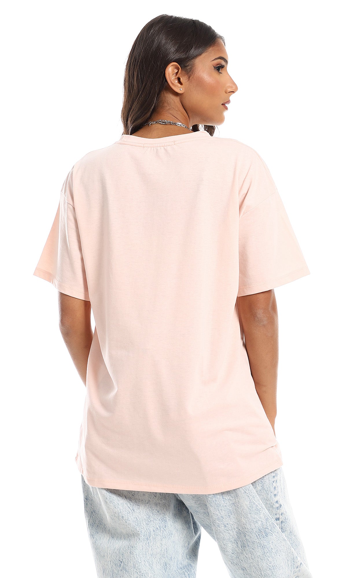 98824 Round Neck Over Sized Powder Pink T-Shirt