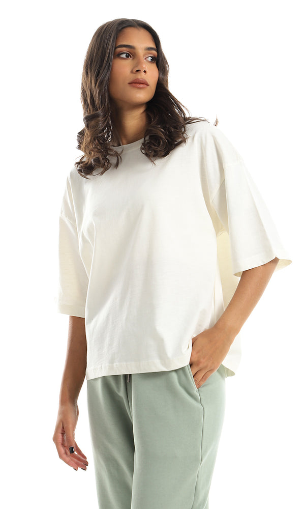 تي شيرت ناعم سادة قصة واسعة سهل الإرتداء لون أوف وايت