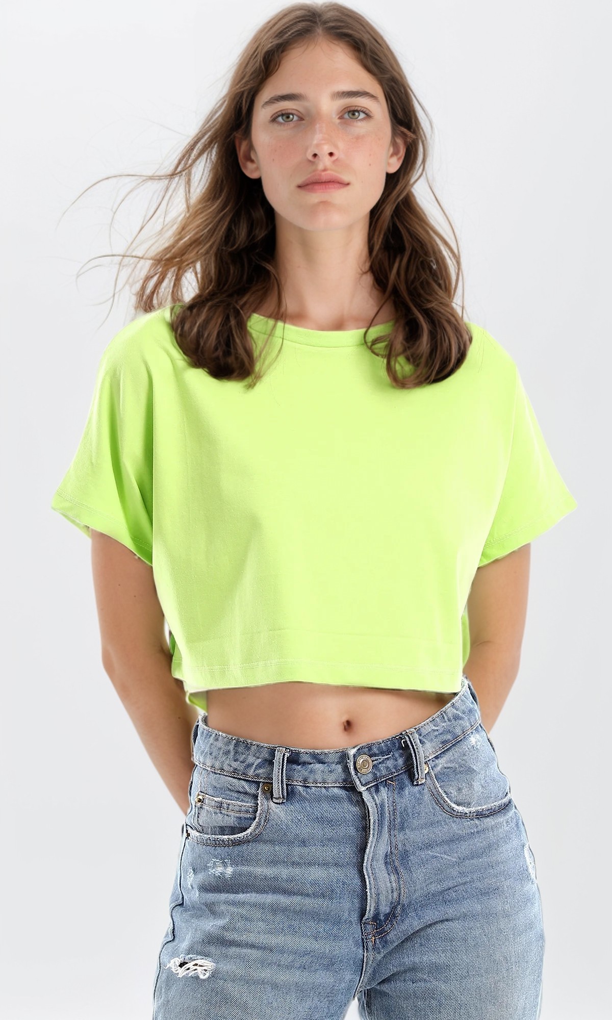 Acid Lime Neon Electric Loose Fit Cropped Tee - 98847
