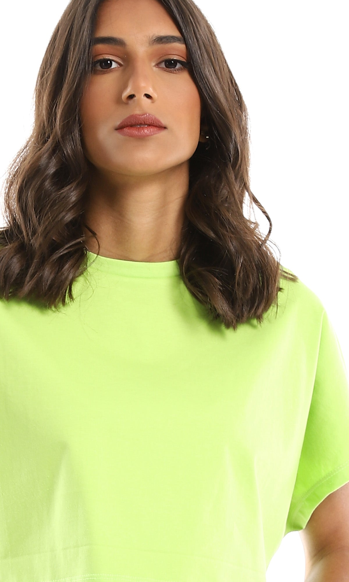 Acid Lime Neon Electric Loose Fit Cropped Tee - 98847
