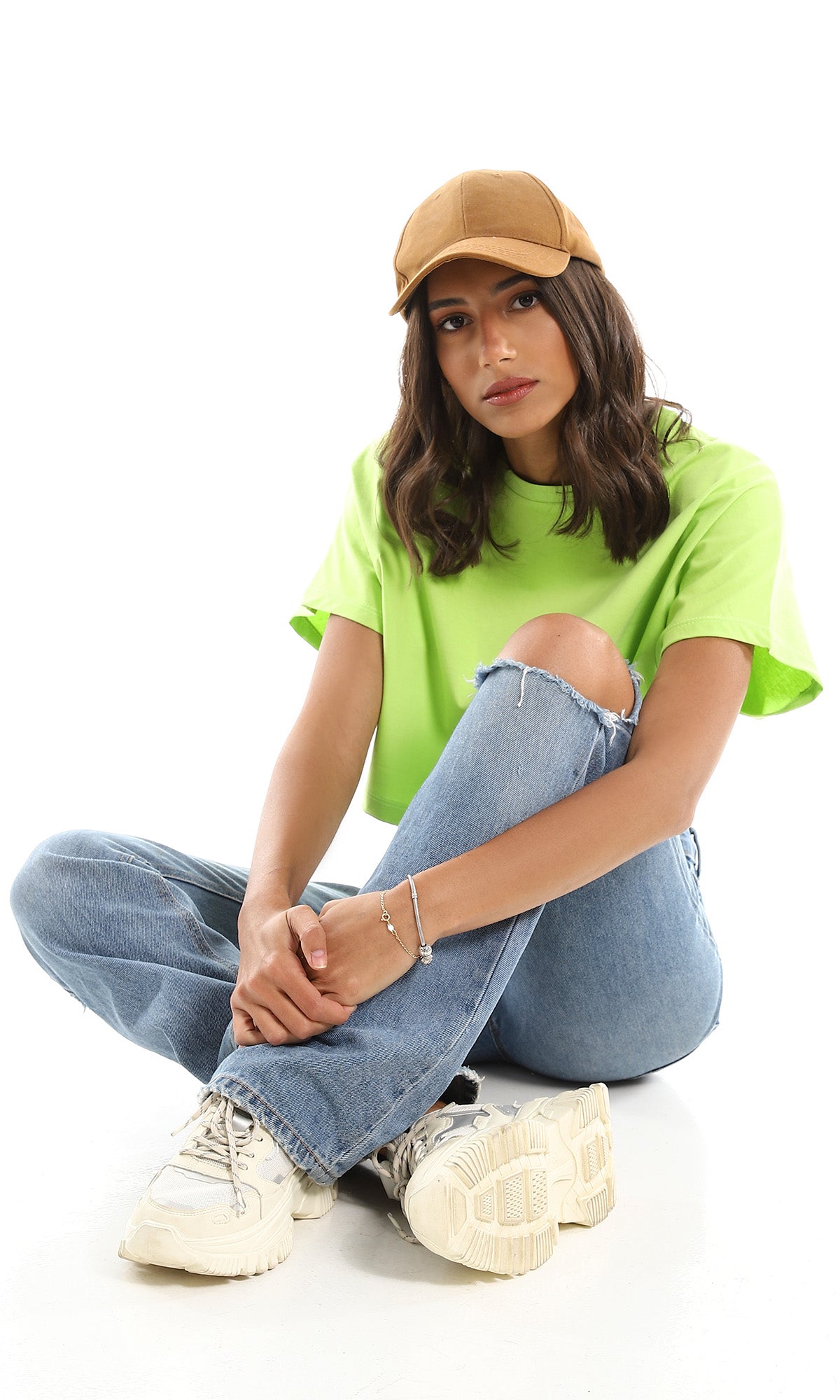 Acid Lime Neon Electric Loose Fit Cropped Tee - 98847