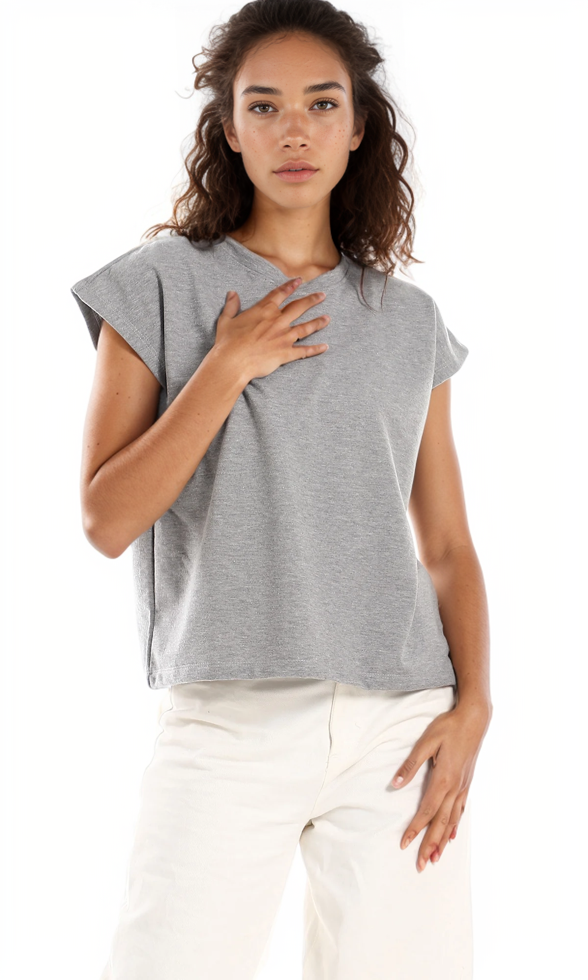 Heather Grey Architect Cap Sleeve Minimalist Tee - 98867