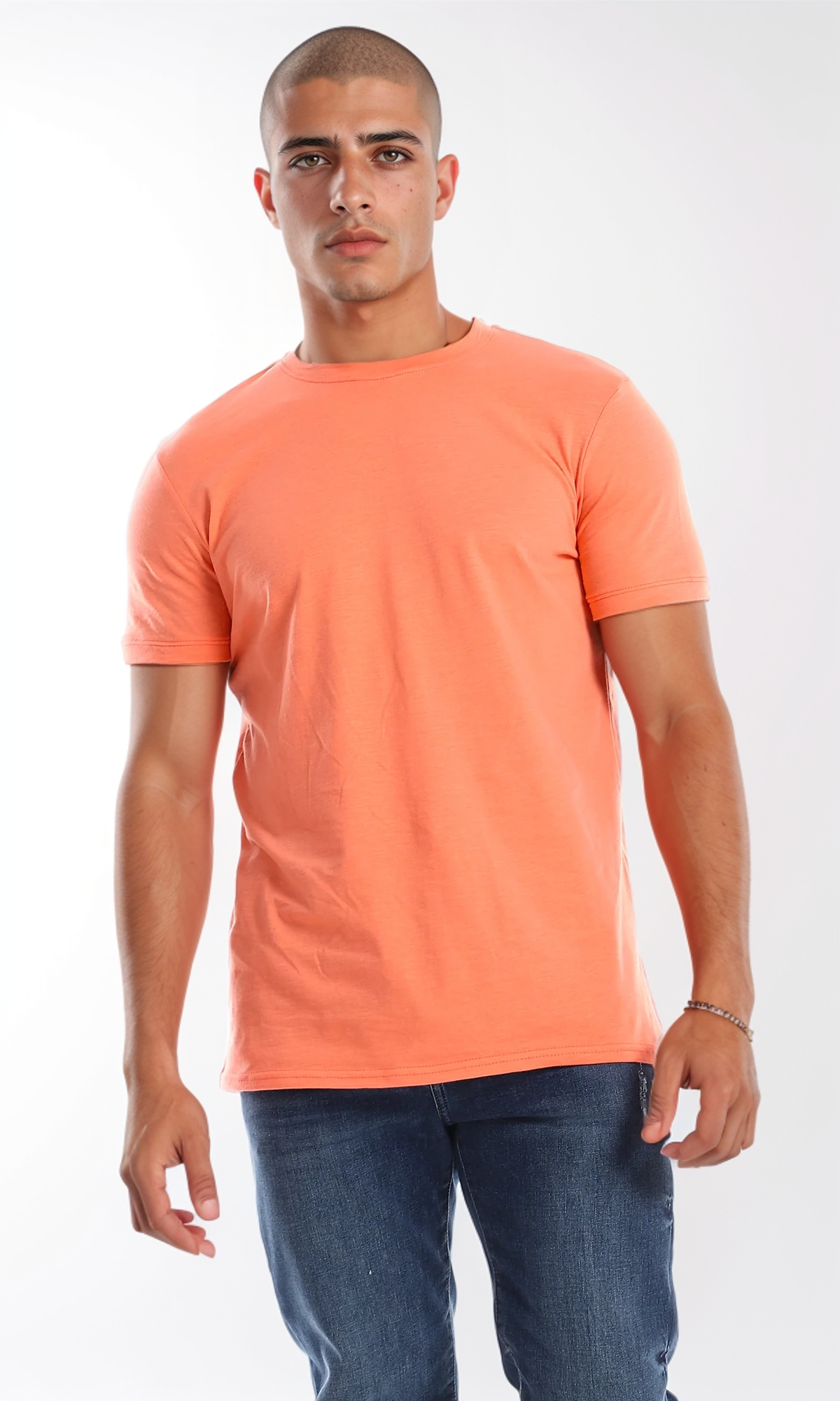 98885 Plain Round Neck Cotton Summer Tee - Coral