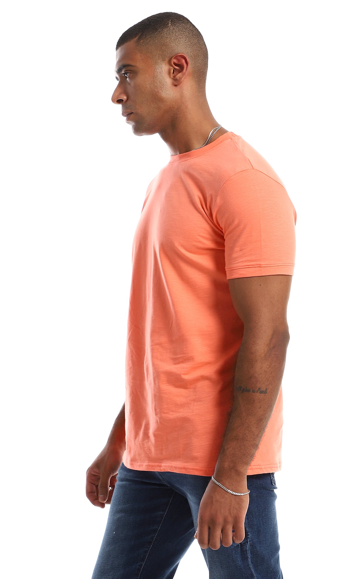 98885 Plain Round Neck Cotton Summer Tee - Coral