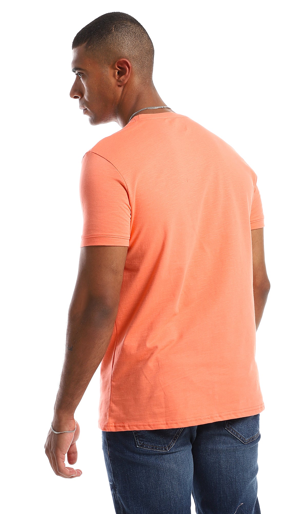 98885 Plain Round Neck Cotton Summer Tee - Coral