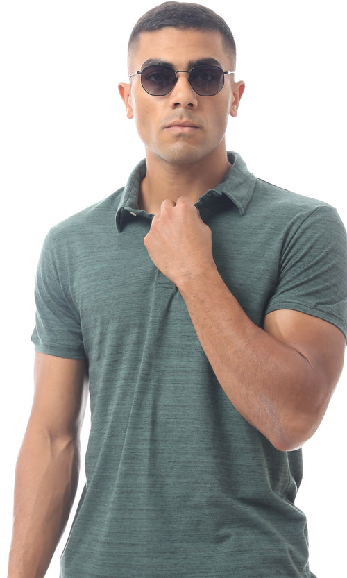 98888 Heather Green Comfy Buttoned Polo Shirt