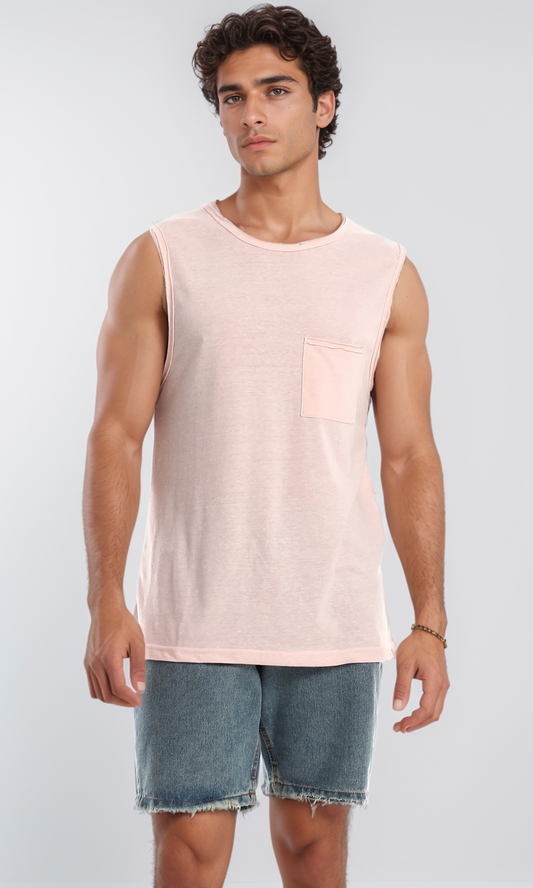 98922 Slip On Cotton Tank Top With Side Pocket - Light Simon