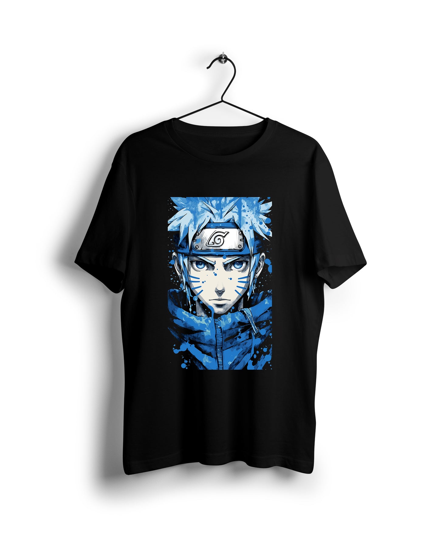 Naruto Color Splash Tee: Dan Mumford-Inspired Sky-Blue & Light Gray Design - Digital Graphics Basic T-shirt Black