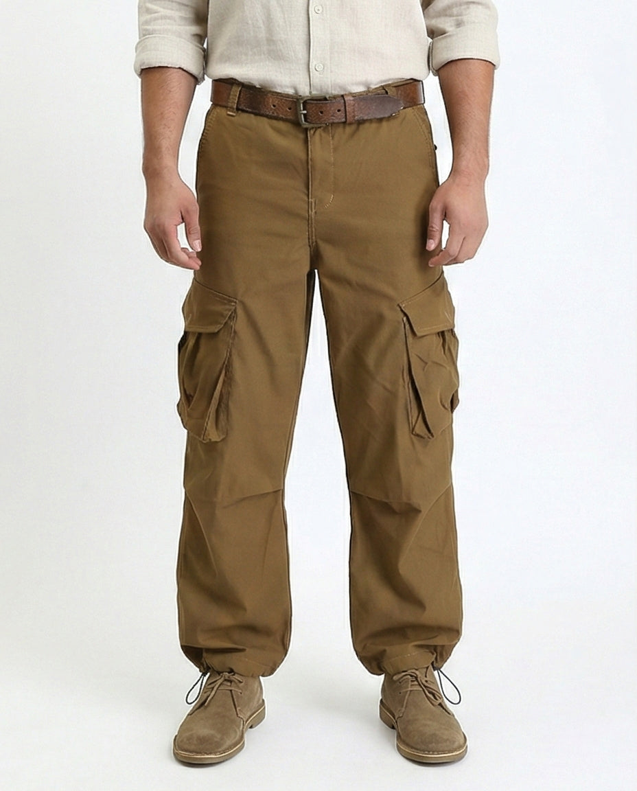 Casual Cargo Pants with Pockets - Dark Camel