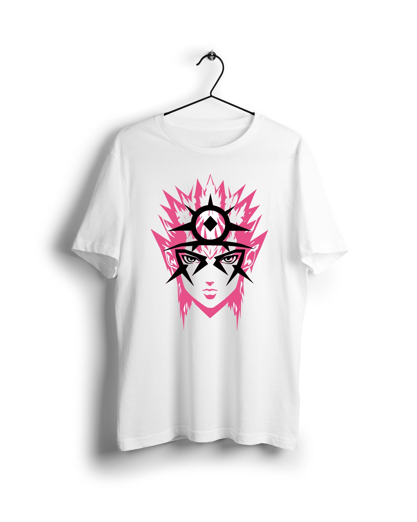 Minimalist Naruto Logo Tee: Pink & Black Elegance - Digital Graphics Basic T-shirt White